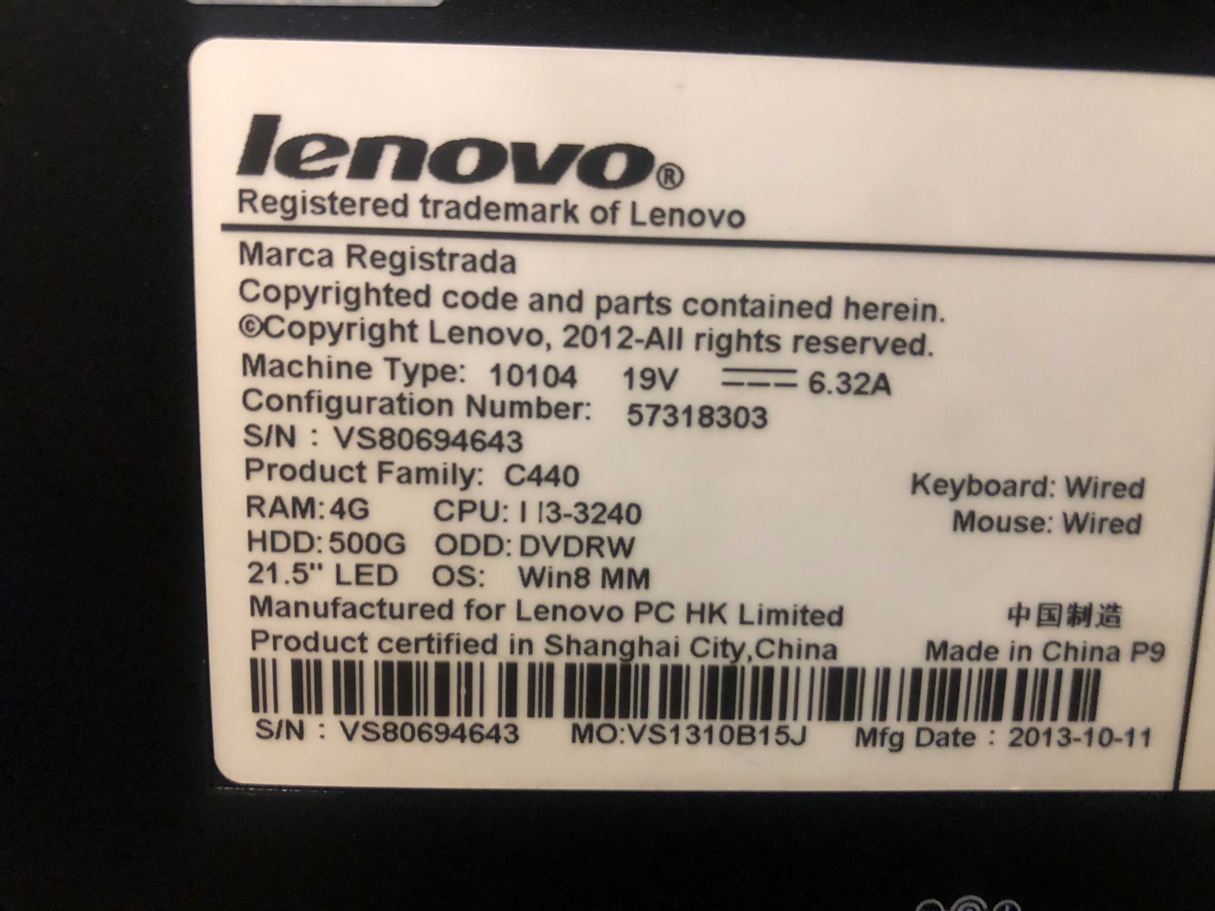 Lenovo C440 21,5" All-in-One, dotykowy ekran, dysk 128 SDD