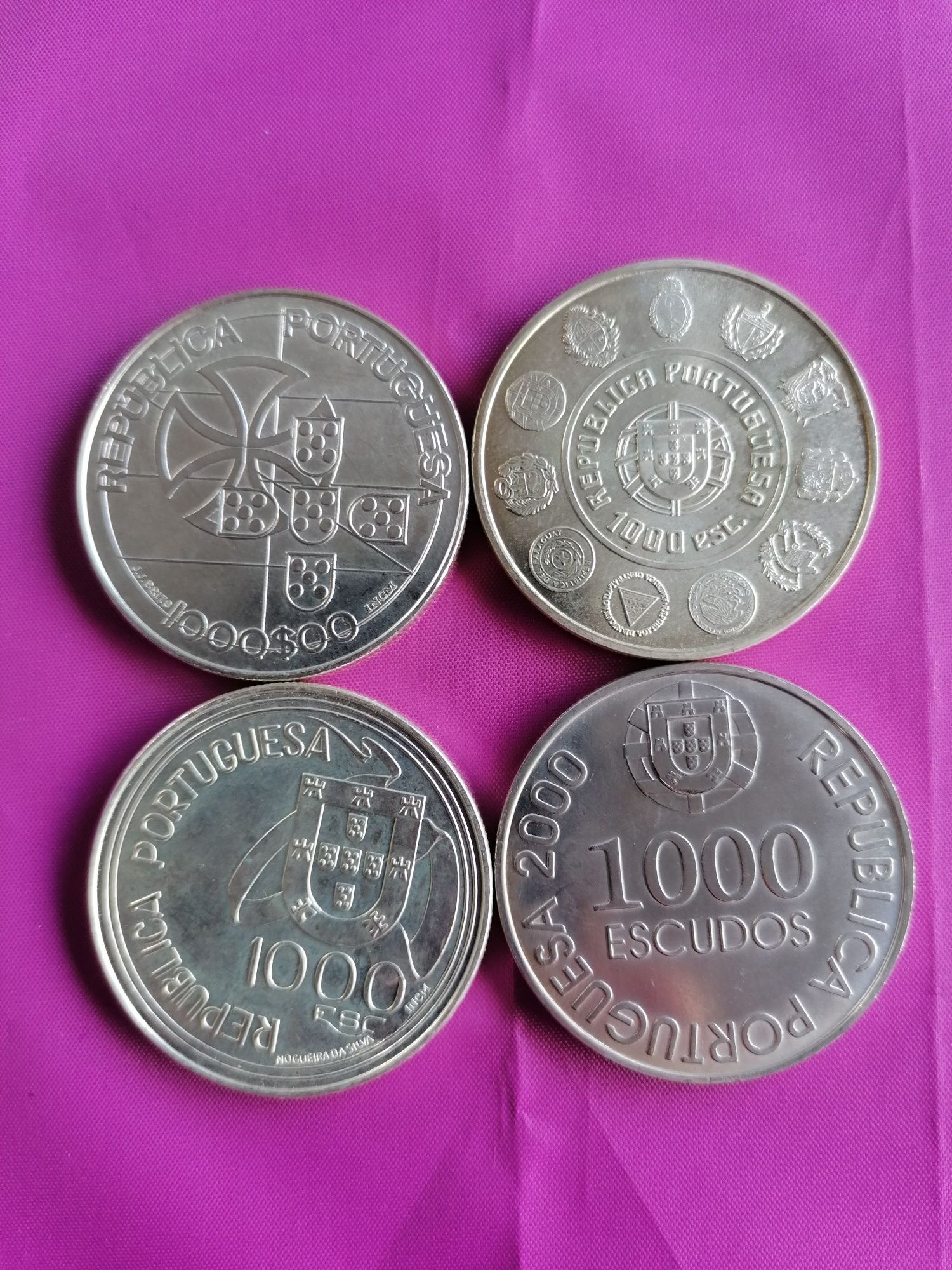 4 moedas em Prata 1000 escudos