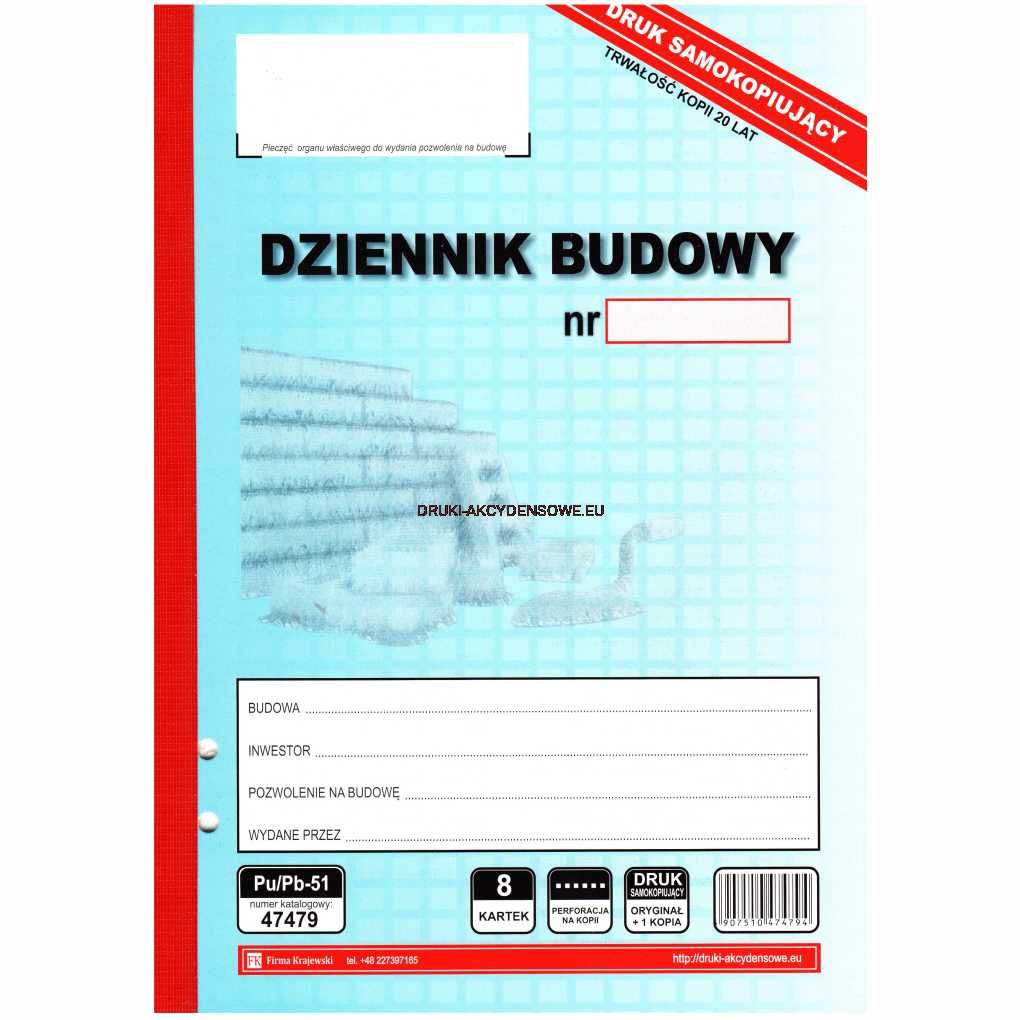 Dziennik budowy samokopiujący - 8 kartek