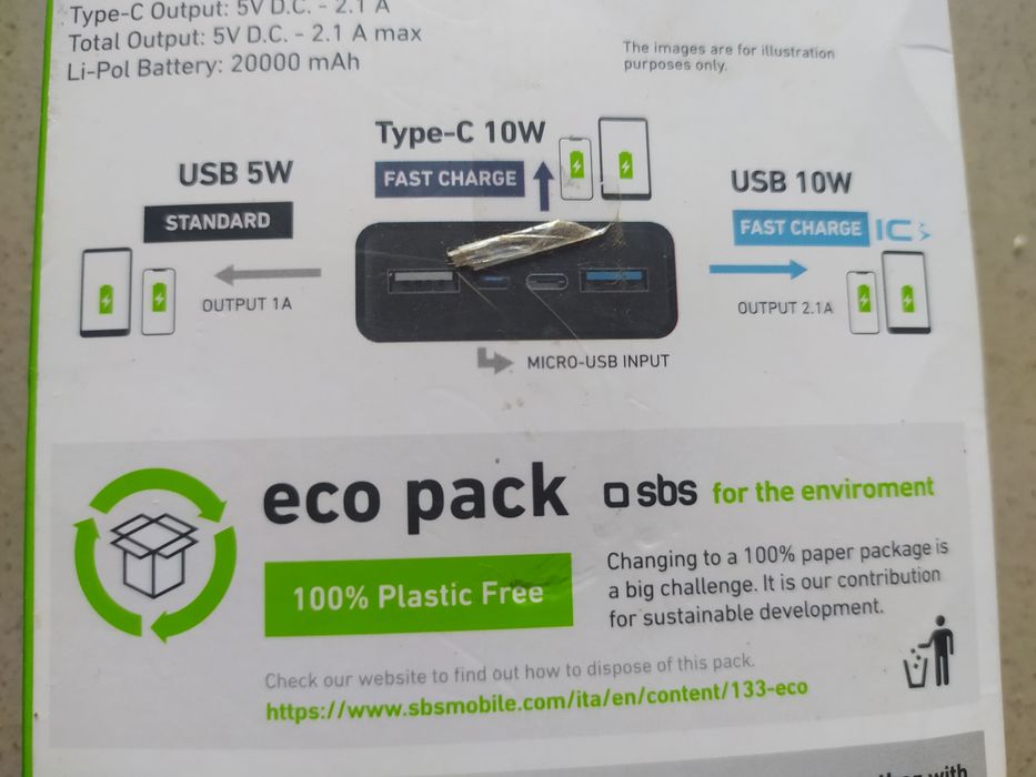 Power Bank SBS 20000mAh 2.1 A новий з Італії.повер банк