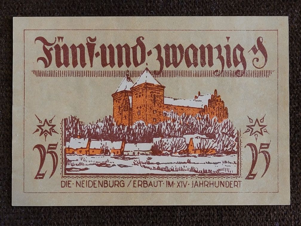 Notgeld pieniądz zastępczy banknot bon Nidzica 1921r Neidenburg Ostpre