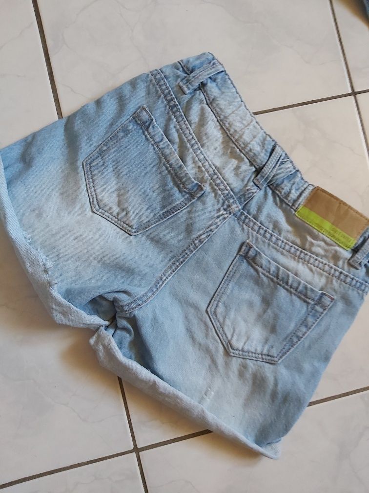 Szorty spodenki dżins jeans dziury 140 przetarcia dziewczynka