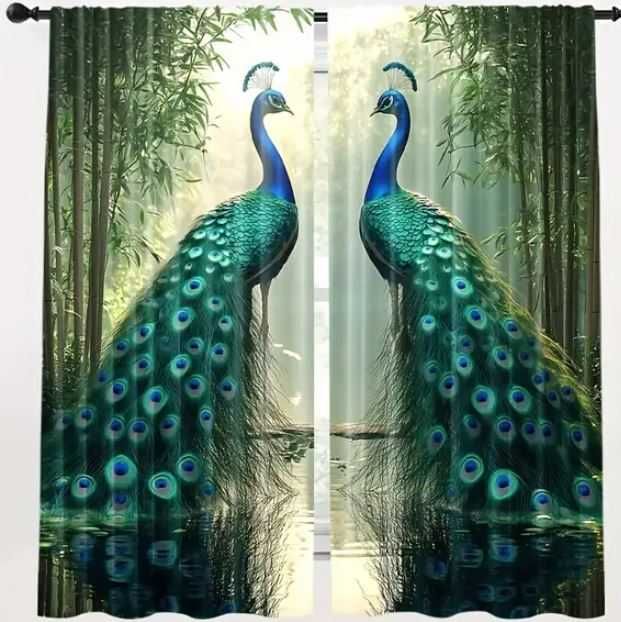 ZASŁONY 2D 52,5x116cm krótkie TUNEL Art Déco z Motywem Pawia h151