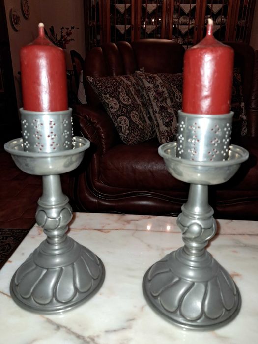 Terrina e castiçais em estanho 95%