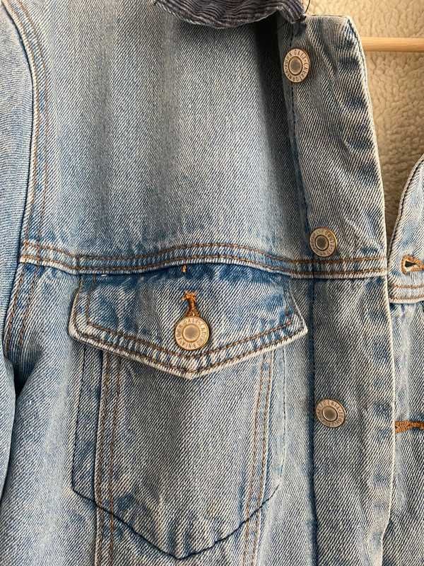 niebieska jeansowa kurtka z futerkiem z misiem M 38 Brandy Melville