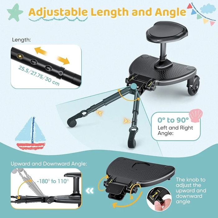 Plataforma Universal 3 em 1 para Carrinho de Bebé com Assento Elevado