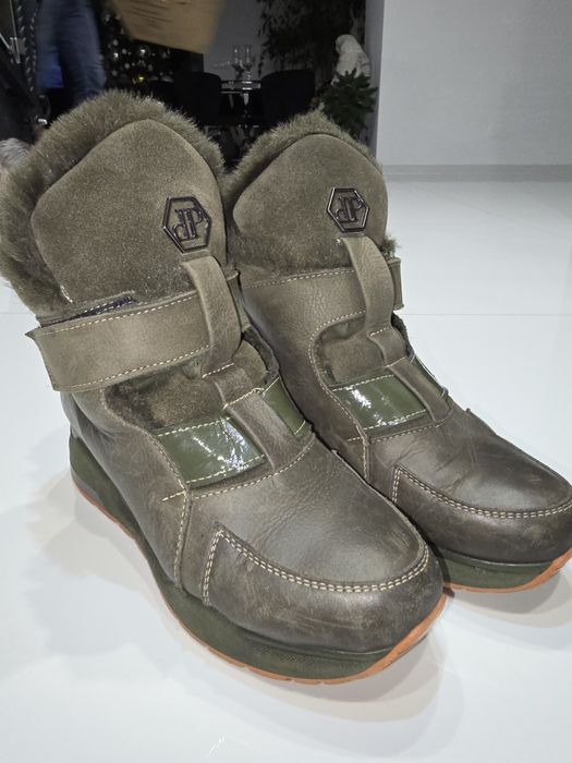 Buty khaki sniegowce z futerkiem na platformie ciepłe wygodne 38 DP