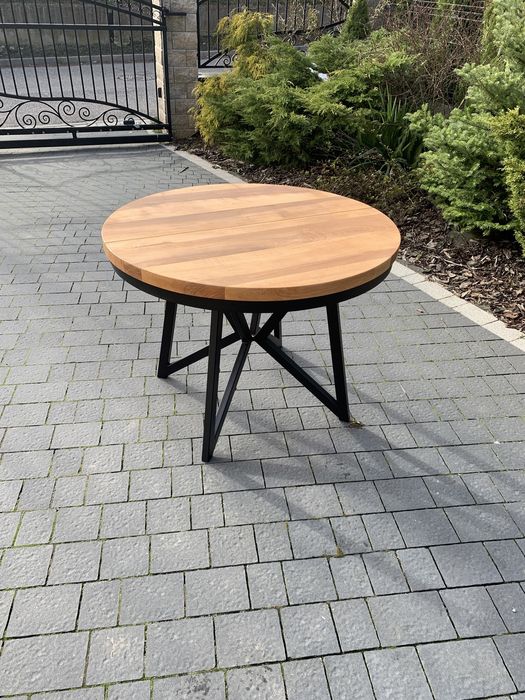 Stół 100+2 wkładki po 50 okrągły rozkładany lity dąb Loft industrial