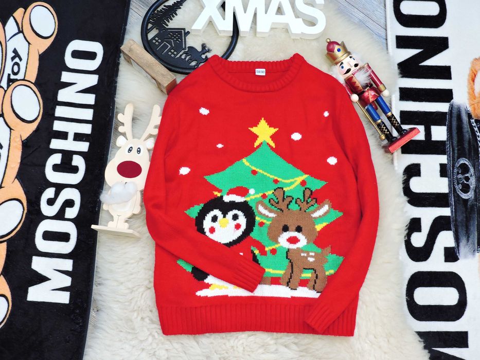 Fashion - świąteczny sweterek pingwinek r 134/140