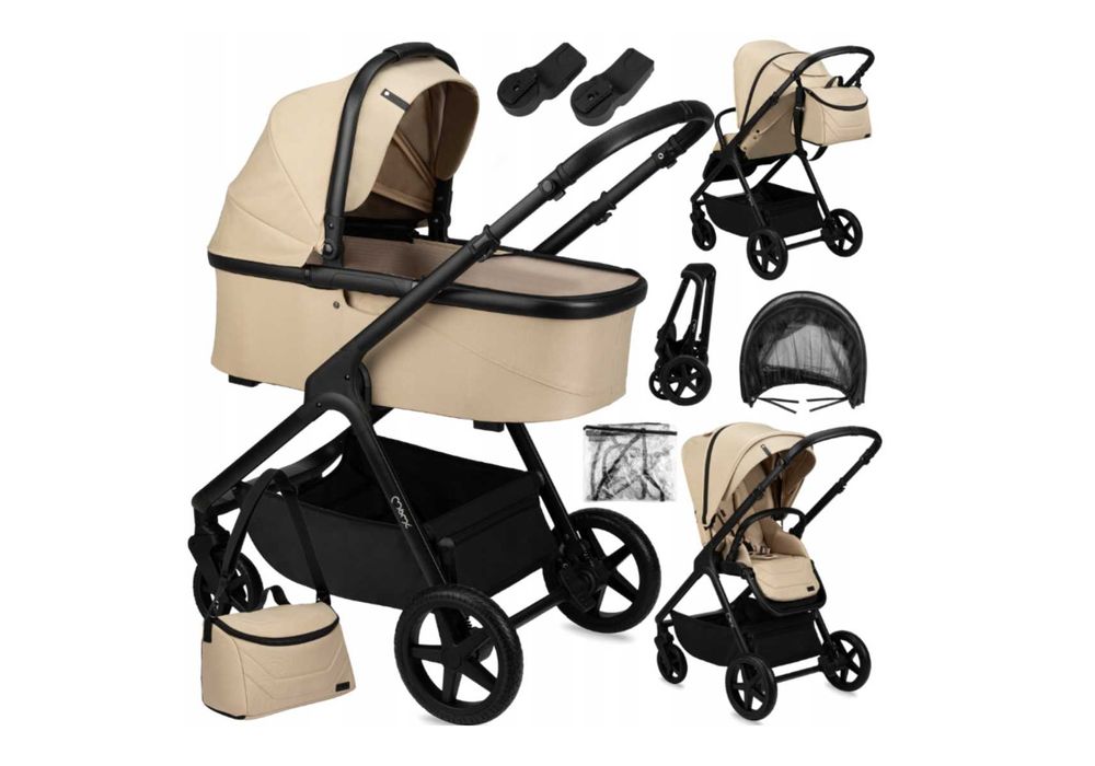 Nowy Wózek Spacerowy Gondola 2w1 Beżowy Adaptery torba akcesoria