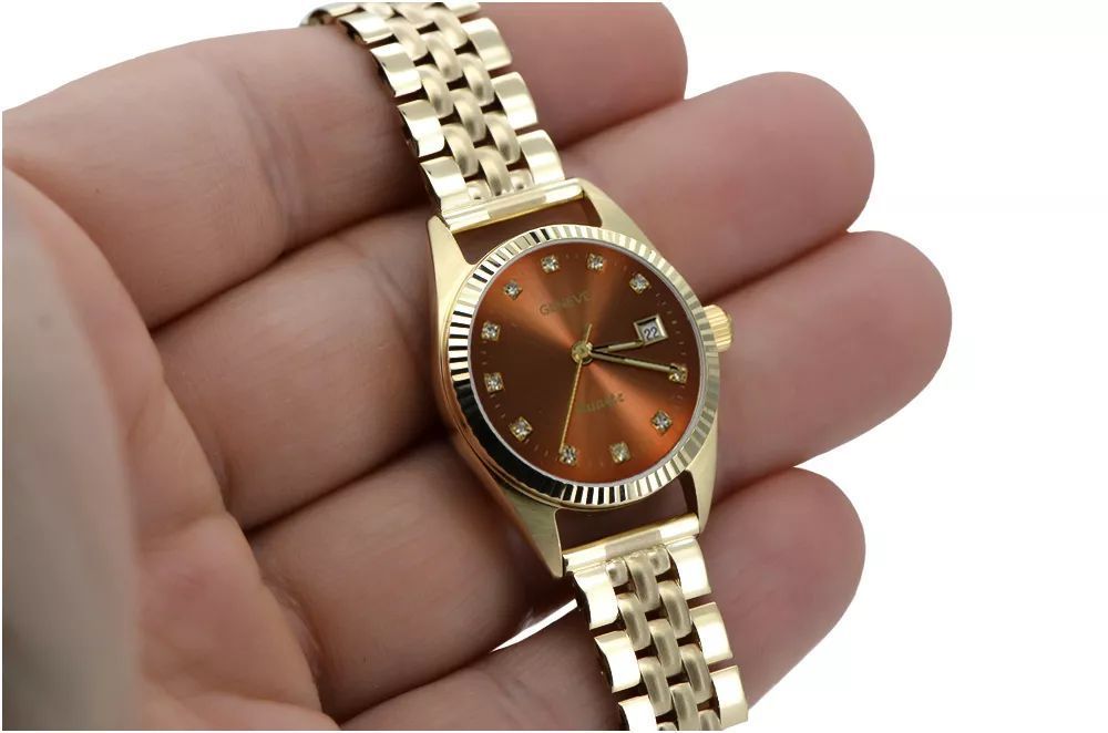 Złoty zegarek bransoletą damską 14k Geneve lw020ydbrz&lbw008y Katowice