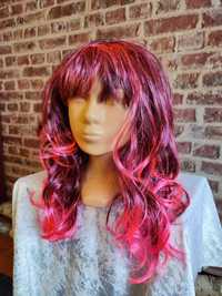 Peruka różowa Ariel karnawałowa sztuczne włosy