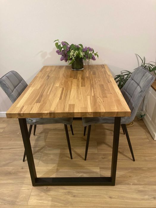 Stół drewniany dębowy 120x80x3 loft metalowe nogi salon