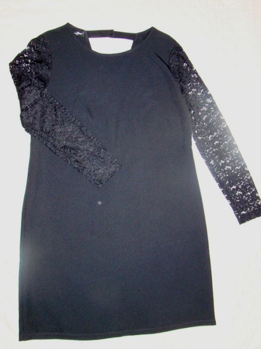 Czarna sukienka, długi rękaw z koronką DANHEN r. 42