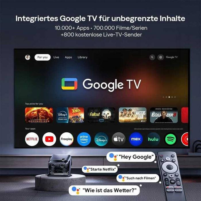 Inteligentny projektor z Google TV, 4K Aurzen Boom Mini 4 w 1 DB Audio