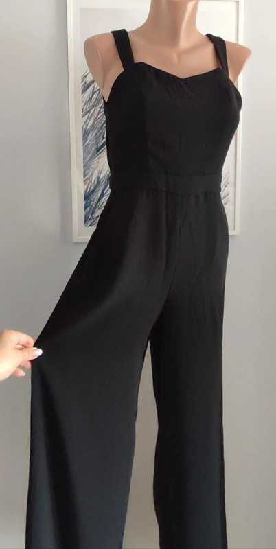 Kombinezon czarny szerokie nogawki H&M S