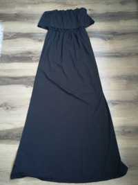 Długa Czarna sukienka bez ramiączek z falbanką rozmiar s