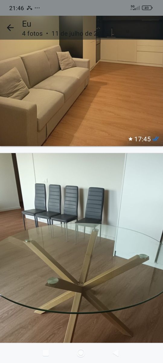 Sofá cama mesa e cadeiras