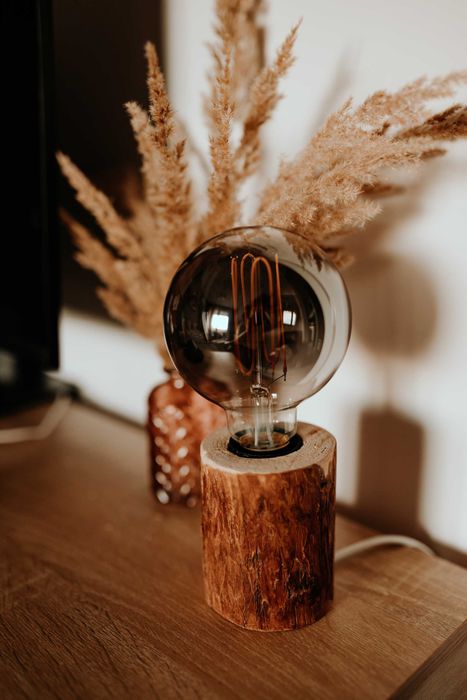 Drewniana lampka biurowa nocna handmade lampa loft