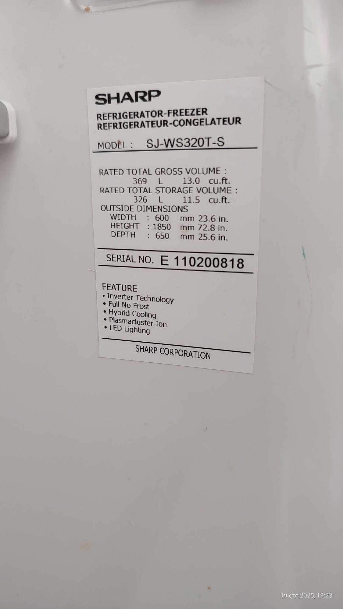 Lodówka SHARP SJ-WS320T-S