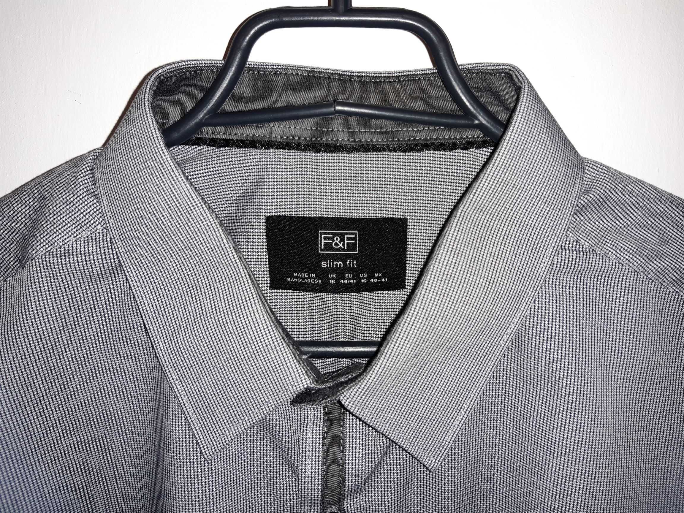 Koszula F&F 40/41 slim fit szara kratka używana