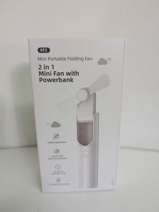 Mini wentylator USB, kompaktowy, 3 poziomy nawiewu, Powerbank