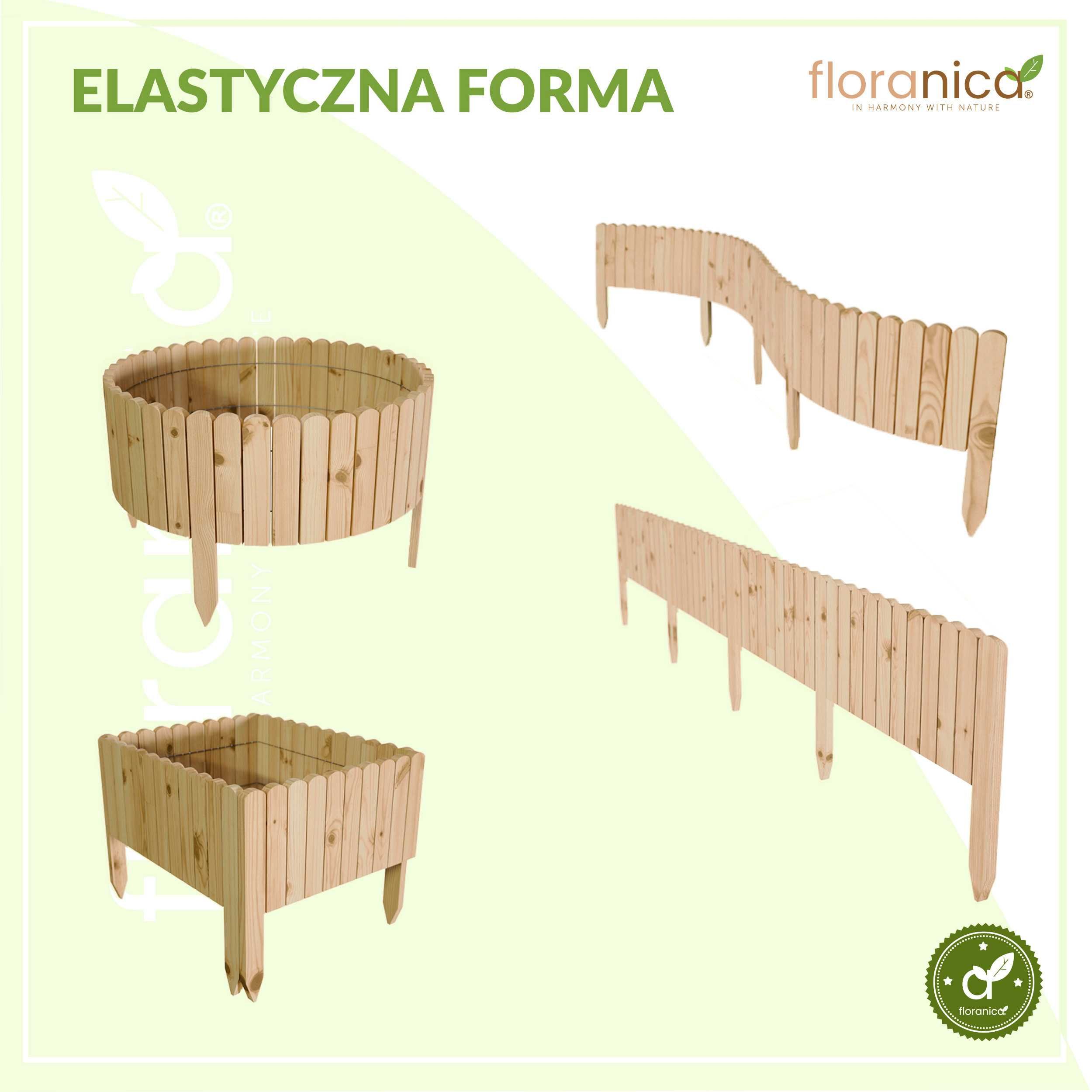 Rollborder, Elastyczny płot drewniany. Obrzeże rabat kwiatowych. 203cm