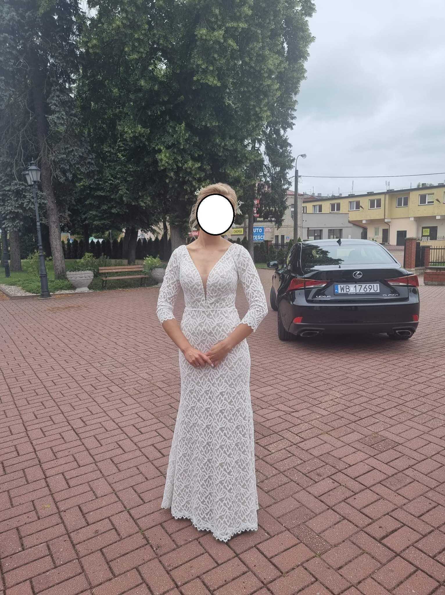 Suknia ślubna boho, minimalistyczna, koronka - 1300 zł