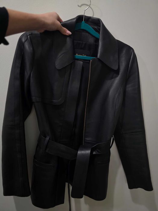 Шкіряна куртка Massimo Dutti жіноча чорна натуральна з поясом XS