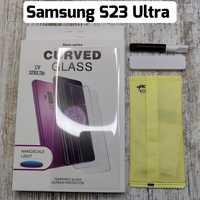 Стекло на Samsung S23 Ultra на ультрафиолетовом клее. Сканер работает