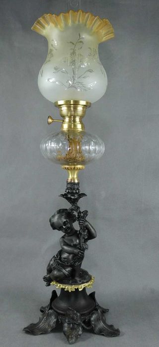 Figuralna Lampa naftowa AMOR Putto brenner HS kominek klosz 78 cm