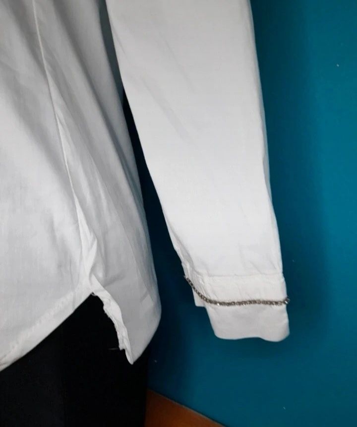 Biała śnieżnobiała bluzka damska długi rękaw zdobiona 36 S