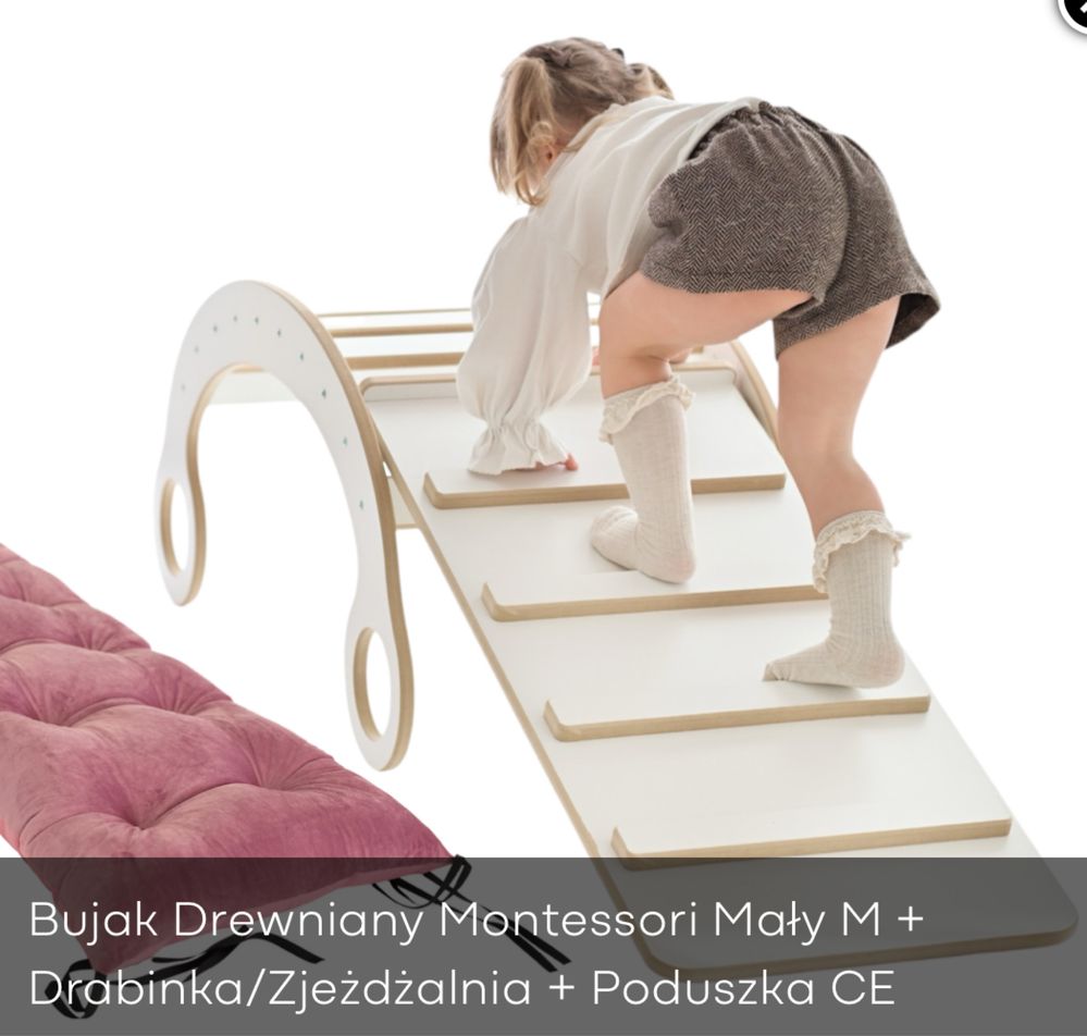 Bujak drewniany Montessori Mały + drabinka/zjezdzalnia + poduszka