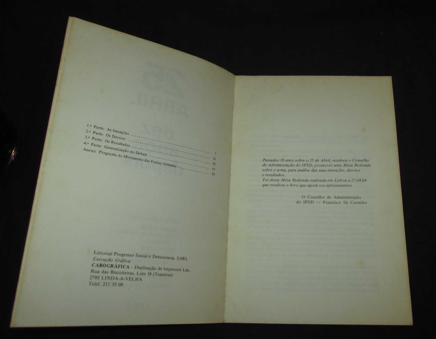 Livro 25 Abril Dez Anos Depois Mesa Redonda Francisco Pinto Balsemão
