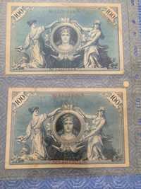 ALEMANHA 2 Nota de 100 Mark Raras 1908 REICHSBANKNOTE MBC. como fotos