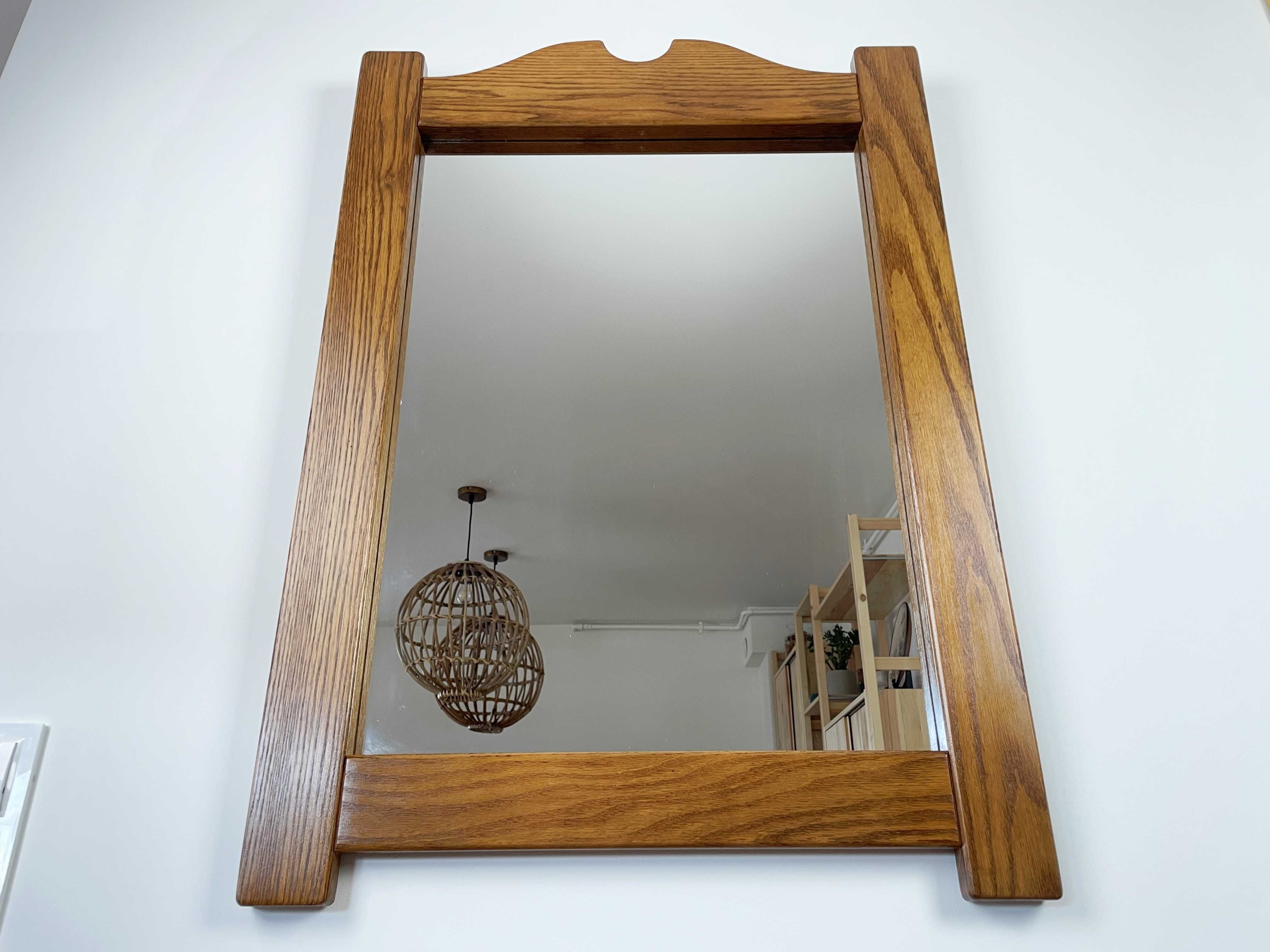 Belgijskie lustro z lat 70 – lite drewno dębowe, 60 x 85 cm