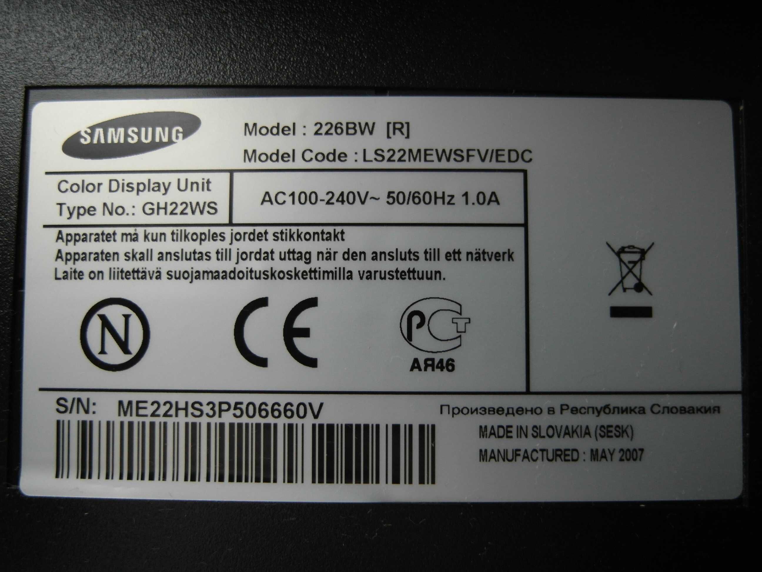 Samsung 226BW LS22MEWSFV/EDC GH22WS monitor LCD 22 cale do PC
