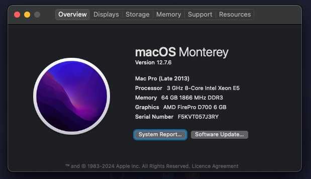 Apple Mac Pro 6,1 - Intel Xeon E5 | 64GB RAM | 1T SSD | FirePro D700
