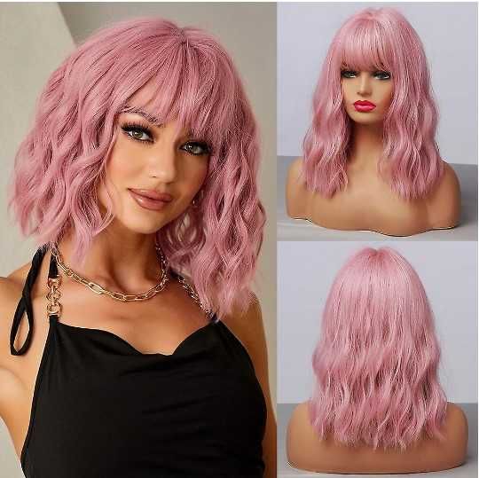 Damska Esmee Peruka Pink Bob Kręcone Halloween Karnawał