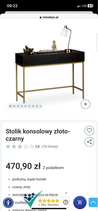 Konsola toaletka czarno zlota uszkodzona