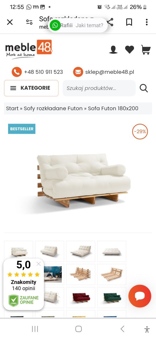 Sofa Futon z funkcją spania 140x200