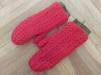 Czerwone rękawiczki ocieplane futrem vintage