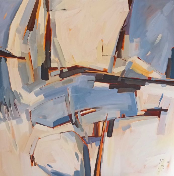 Quadro Abstracto Amarelo 100x100cm com moldura.