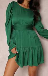 Zielona sukienka Retro&Icone roz.S taliowana z falbanami stan idealny
