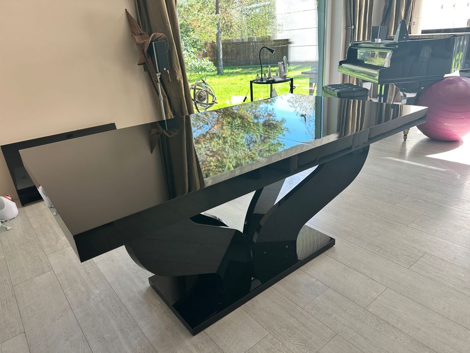 Stół Art Deco HUBERTUS VIVA 160–256 cm | Czarny połysk