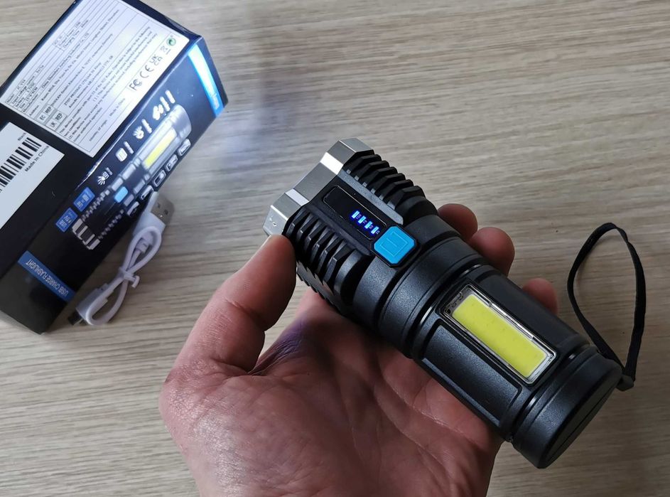 Latarka 4xLED USB wielofunkcyjna COB 10W na akumulator ładowana - nowa