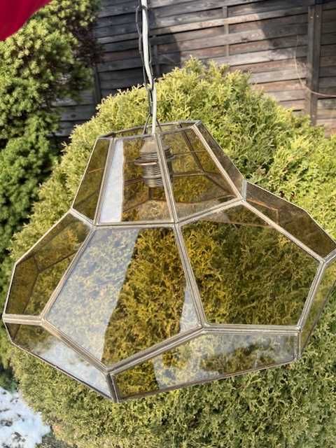 Wisząca lampa witrażowa ze szkła dymionego przeźroczysta osiem boków