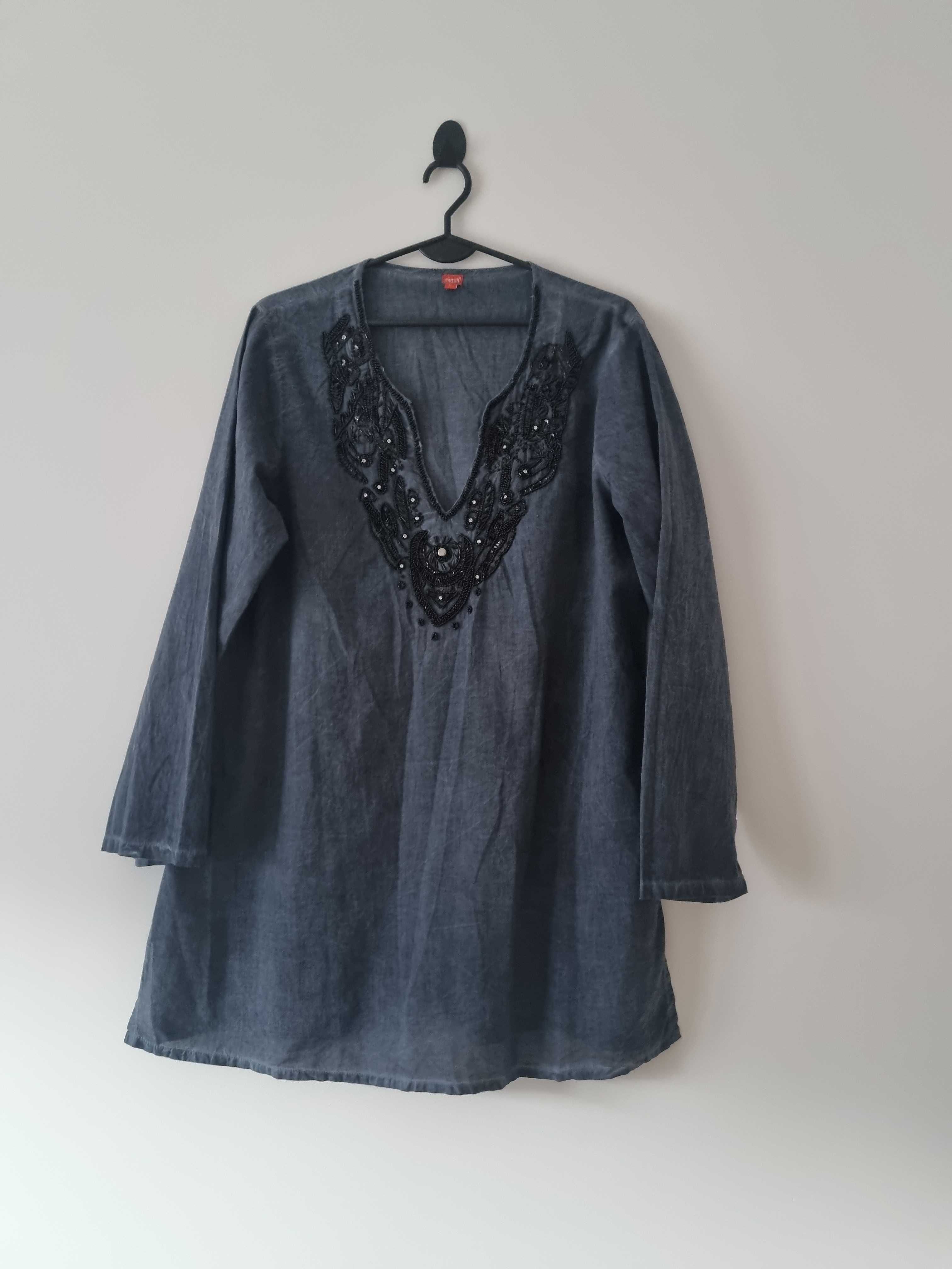 Granatowa bluzka rękaw 3/4 Moshi XL oversize tunika długa bluzka