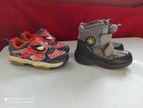 Zimowe buciki szare z żółtymi dodatkami na rzepy gratis buty spidermam