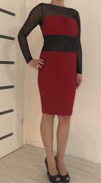 Nowa czerwona czarna skórka siatka sukienka studniówka Amy Childs 36